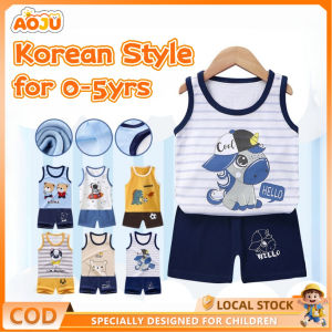 AOJU Kids Cartoon Muscle Ribbed Cotton Terno Coords For Boys 0-6 Years Old