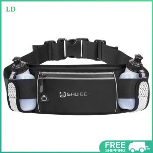 COD [Free Shipping] Reflective Running Belt with Bottles for Night Jogging and Outdoor Fitness Lightweight Waist Pack