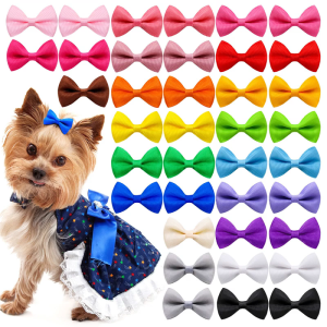 50pcs Pet Bowknot Hair Clip Random Color Soft And Lovely Thread Ribbon Hair Bows For Cats And Dogs Fashion Accessories