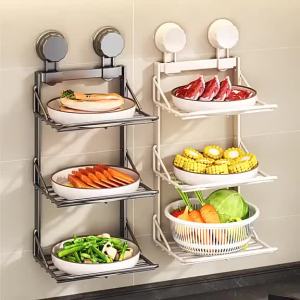 [SG Seller]Foldable Kitchen Prep Rack Suction Cup Prep Rack Multi-layer No-drill Prep Tool Wall-mounted Storage Rack