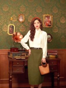 AMMIN 2024แฟชั่นฤดูใบไม้ผลิและฤดูใบไม้ร่วงสไตล์จีนคอตั้งเรียบง่ายเสื้อเชิ้ตชุดกี่เพ้าดัดแปลงแฟชั่นของผู้หญิงลายดอกไม้แจ็คการ์ดแขนยาวหรูหรา