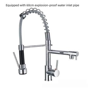 UTOPUS Double Output Kitchen Spring Faucet Stainless High Pressure /Cold Faucets 360° Rotating Sink Faucet Vegetable Washing