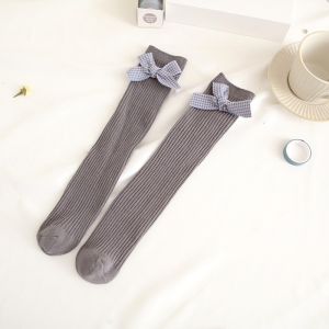 Tất gân dài đến đầu gối cho bé chất len cotton đính nơ điệu đà