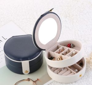 Hộp đựng trang sức 2 tầng có gương da PU chống nước cao cấp