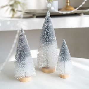 MKEB MALL 15/20/25cm Christmas Small Snowy Tree Plastic Mini Flocked Christmas Tree Christmas Tree Ornaments Handmade Artificial Pine Tree Home Xmas Decor
