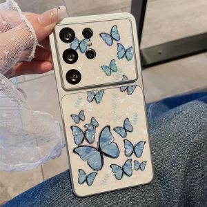 Laser Aurora Shell Pattern Butterfly Printing Case For Samsung Galaxy S26 S25 S24 Ultra Plus FE Camera Protector Aesthetic Cover