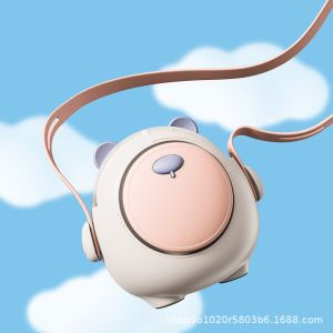 Cute Chubby Bear Neck Fan Rechargeable Hands-Free Bladeless Fan Portable & Silent Cooling for Outdoor/Travel Cartoon Design Mini Fan