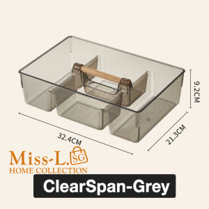 ClearSpan Clear Handle Organizer Stackable Cosmetic Skincare Storage Box with Wooden Handle