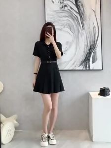 【Ship in 24H】【SADO】法式连衣裙 设计感 小众赫本风 小个子 polo衬衫黑色连衣裙 French Dress Design Niche Hepburn Style Small polo Shirt Black Dress