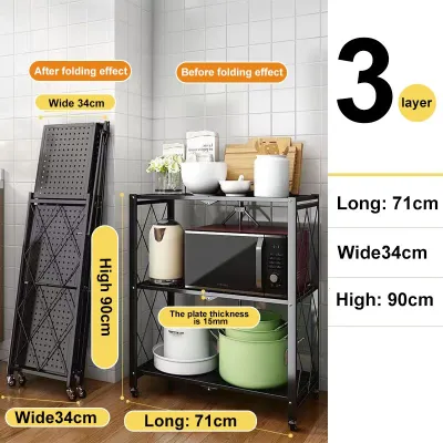 IRO 3/4/5 Layer Folding Storage Rack Kitchen Rack with Wheel Movable for Living Room Bedroom Home Space Saving Organizer