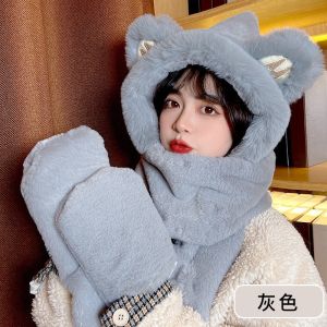 Mũ Tai Gấu Kèm Khăn và Quàng cổ Găng Tay 3in1 Siêu ấm áp mịn màng