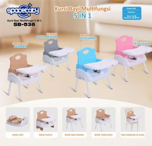 Spacebaby Folding Booster Seat SB536 Meja Makan Anak 5in1 BPA Free Kursi Multifungsi