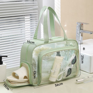 13L Waterproof Beach Bag Travel Bag with Shoe Compartment Dry Wet Separation Swimming Storage Bag Transparent PVC+PU Makeup Handbag 25x36x15cm