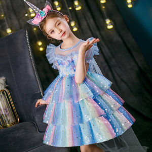 Girls Summer 2024 Fashionable Aisha Dress New Rainbow Princess Womens Ponchy