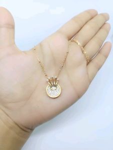 KALUNG PERAK LAPIS EMAS 925/KALUNG ITALI SANTA+LIONTIN BULAT MATA PUTIH/KALUNG SILVER/KALUNG FASHION WANITA