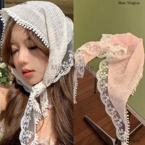 [COD] Man YingLie French Style Lace Flower Pattern Triangular Scarf Headband Lolita Silk Scarf Headdress Turban Womens Fashion Hair Accessories