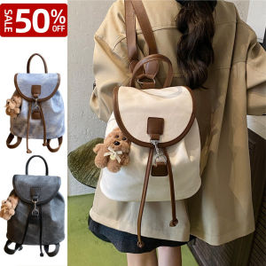 Belfoyer กระเป๋าสะพายหลังหนัง PU วินเทจกระเป๋าเป้สะพายหลัง Drawstring สีชนสำหรับผู้หญิงกระเป๋าเดินทางคู่