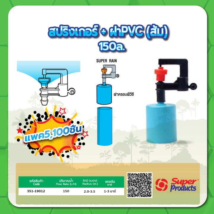 มินิสปริงเกอร์พร้อมฝา PVC 150 ลิตร แพ็ค 5 หรือ 100 ชิ้น
