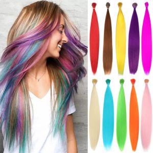 BEAUTYLADIES 100Pcs/Pack Synthetic Hair I-tip Hairpiece Wig Piece Fake Hair Pieces Strands of Hair pieces Rainbow Colorful Hair Extensions Women