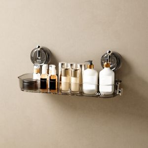 TRYANY พลาสติกทำจากพลาสติก ชั้นวางถ้วยดูด Punch Free อุปกรณ์ติดผนัง ชั้นเก็บฝักบัวอาบน้ำ ใช้งานได้จริง จุได้มาก ที่จัดเก็บเครื่องสำอาง สำหรับบ้าน