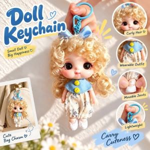OUREAL Trang phục mặc được Móc khóa hình búp bê tóc xoăn. 10CM Các khớp có thể di chuyển. Búp bê trang trí túi xách Tinh tế Nhẹ  dây chuyền hình búp bê mini Người lớn trẻ em