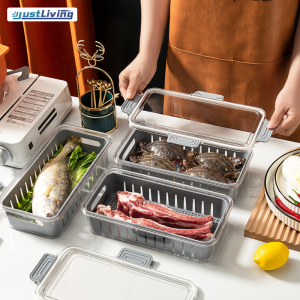 JustLiving Stackable Refrigerator Sealed Storage Box Classify PET Fruit and Vegetable Fresh-keeping Box 2L Freezer Fresh-keeping Seafood Storage Container Kitchen Food Organizer Box
