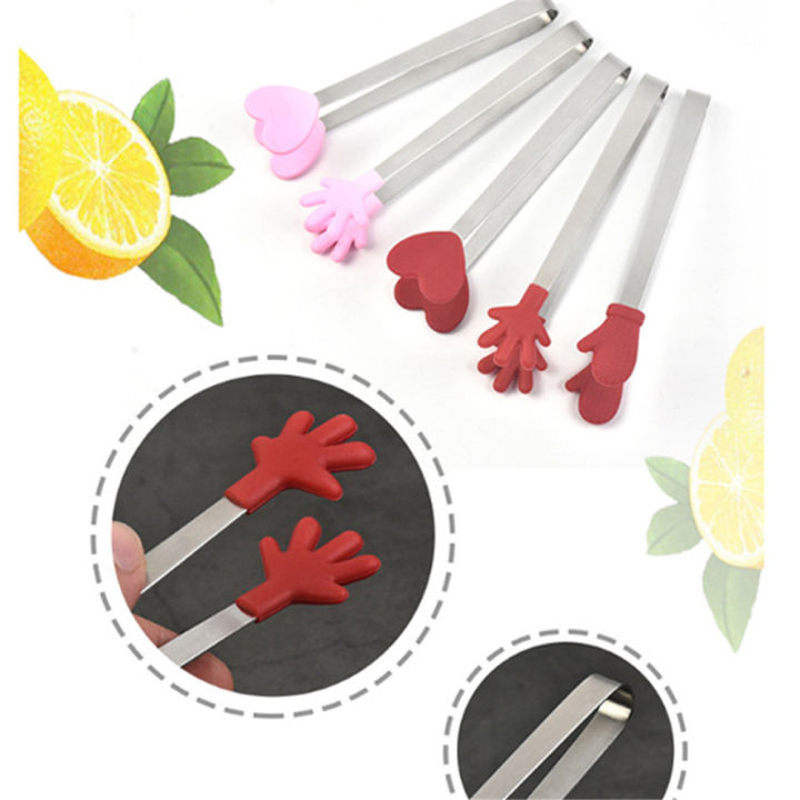 Silicone Food Tongs BBQ Clips Kitchen Tool Food Tongs Heartshaped Food