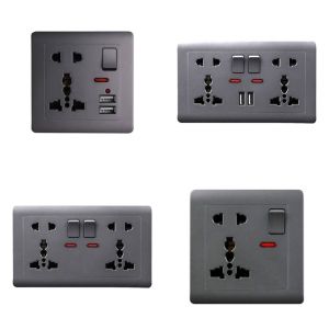 JAYQQ 13A International Wall Socket Universal Standard Global Power Socket Switch Black 5-pin Wall Outlet EU Plug
