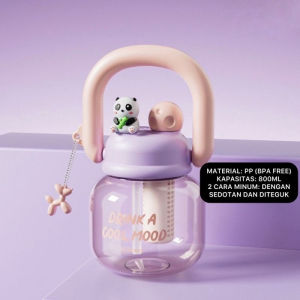 DFANCCIE Botol GEMOY Tumblr / SNAGER Botol Air Minum Anak 2 Sisi Bulat Panda Tritan 2 Cara Minum Linlin Aesthetic