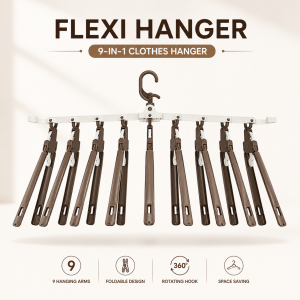 Closet Space Saver 9-in-1 Foldable Clothes Hanger with Rotating Hook for Wardrobe Organization