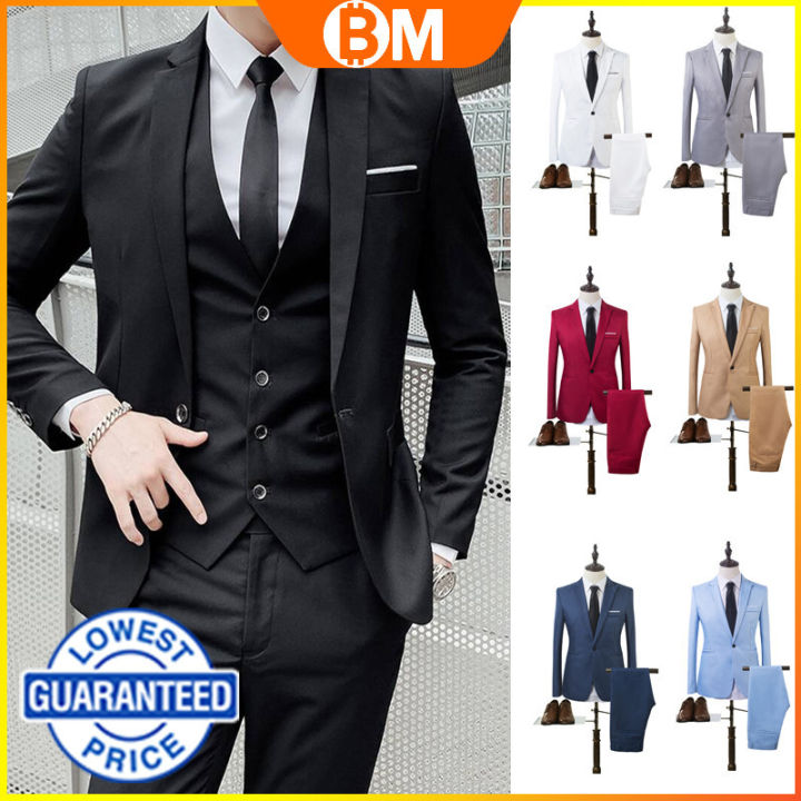 【COD】Men Blazer 2 Piece Suit Set Tuxedo Black Coat Korean Formal Attire ...
