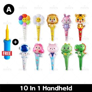 MINIIS PARTY 10 In 1 Handheld Balloon Belon Cartoon Hand Ballon Cartoon Handheld Aluminium Balloon Birthday 气球手拿棒