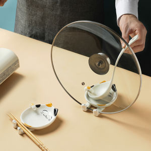 1PCS Cute Cartoon Ceramic Pot Lid Holder Kitchen Cutting Board Pan Cover Spatula Chopsticks Utensil Holder Ladle Spoon Rest Holder