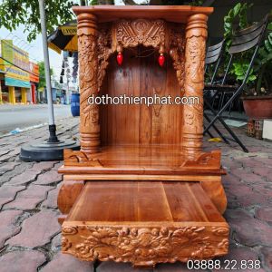 Bàn thờ thần tài ông địa gỗ xoan ngang 56 cm quỳ trụ mẫu mới
