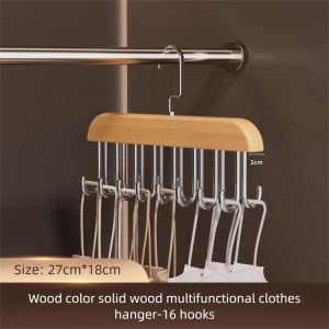 5PCS Solid Wood Hanger 16 Hooks Clothes Hanger Bra Belt Tie Organizer Space-saving Storage Rack