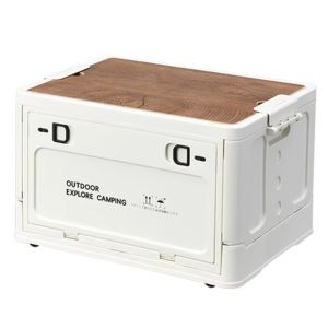 OEUVR S/M//L Collapsible Storage Bin Wooden Lid Side Open Car Storage Case Space Saving Large Capacity Folding Storage Box Outdoor Camping
