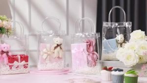 Clear PVC Tote Bag With Button Transparent Shopping Bag Cosmetic Bag Goodies Bag Gift Bag
