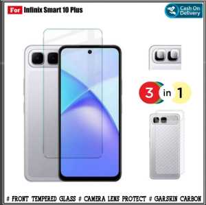 Paket 3IN1 Tempered Glass Infinix Smart 10 Plus 4G 9 4G 8 Plus Pro HD 8 7 6 X657B Anti Gores Kaca Free Camera Dan Garskin