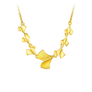 Vietnamese Vintage Brushed Gold Seven Ginkgo Leaf Collarbone Necklace for Women