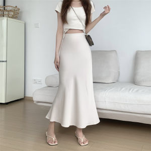 Women Korean Style Midi Skirt High Waist Wrap Hip Skirt Wrapped Hip Satin Fishtail High Waist Slimming Temperament