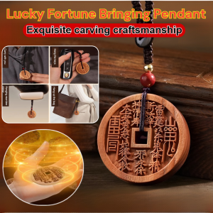 Lucky Fortune Bringing Keychain Peach Wood Necklace Pendant Chinese Block Carved Wooden Artsy Retro Sweater Chain