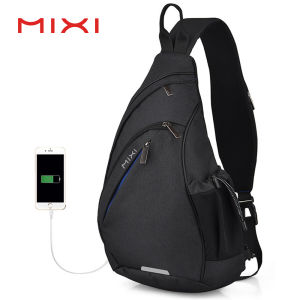 Mixi 20 inch Chest Bag Men Sports Shoulder Bag Sling Bag USB Changer Fashion Messenger Bag Triangle Bag Casual Water Drop Bag M5225