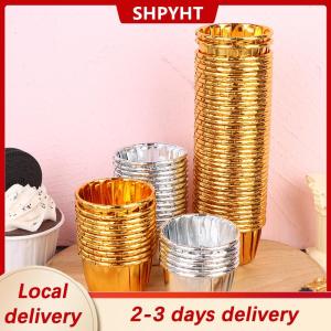 [COD] SHPYHT Local delivery Ship within 24 hours 50pcs mini cupcake Foil Cupcake Wrapper Paper Gold Silver Cupcake Baking Cups