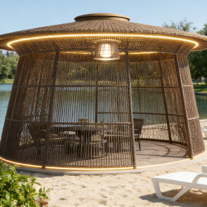 Aluminium & PE Rattan Outdoor Canopy Gazebo Modern Luxury Design HDB Condo Landed Custom All Sizes Professional Delivery