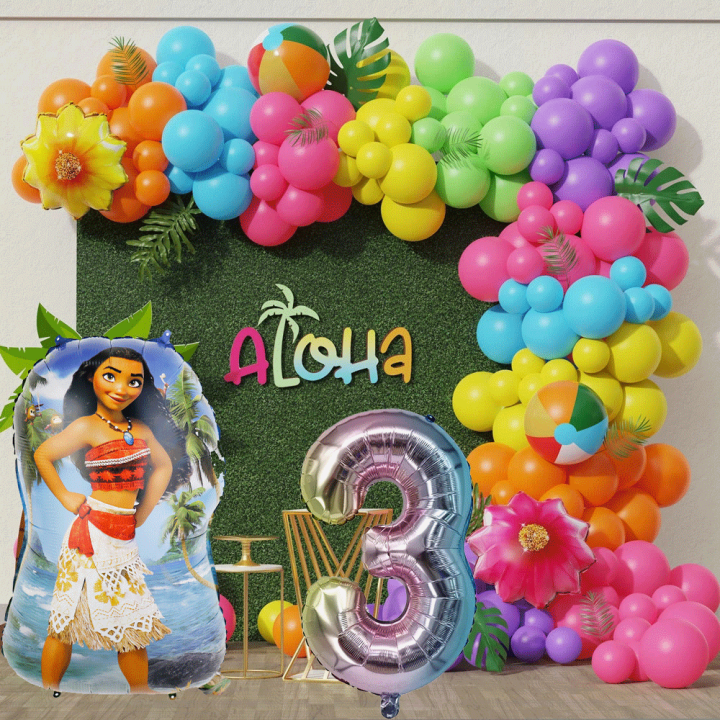 153pcs Disney Moana Themed Birthday Party Decoration Balloons 32 Inch Blue  Digital Foil Balloons Kids 1-9th Birthday Decoration