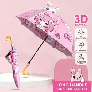 Kids Umbrella Automatic Long Handle UV Protection Sunshade Cartoon Animal Ear Rain Parasol Cute