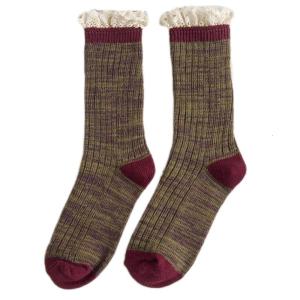 Phụ nữ Nhật Bản Tất Dệt họa tiết vằn ngang thu đông ấm áp tất ống dài trung bình thời trang cô gái ngọt ngào đường bện dày đống tất ren