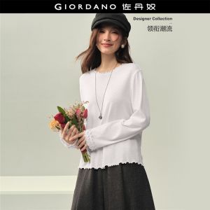 Giordano Women Lettuce trim crewneck long sleeve tee Free Shipping 18326631