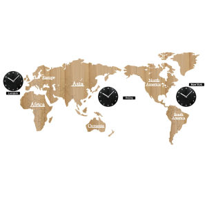 LZD  Creative Nordic World Map Electronic Clock Wooden Wall Clock Wall Clock 1.4 M Living Room Decoration Pocket Watch Clock