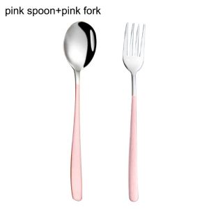2PC Spoon Fork Set Gold Stainless Steel Dinnerware Korean Spoon Food-Grade Spoon Fork Set